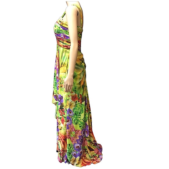 Cache Tropical Print One Shoulder Gown. B5 - Picture 5 of 9
